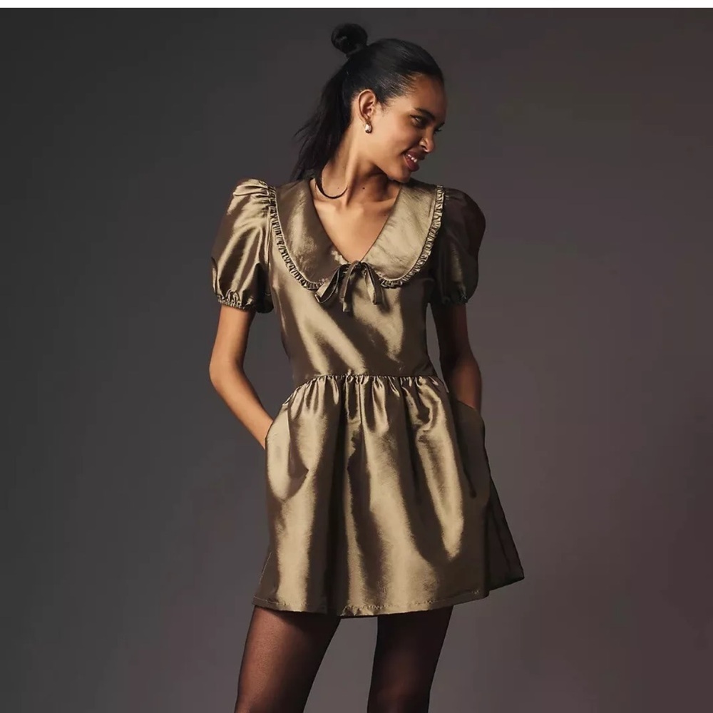 Porridge Short Sleeve Collared Taffeta Mini Dress Anthropologie Size XLP New